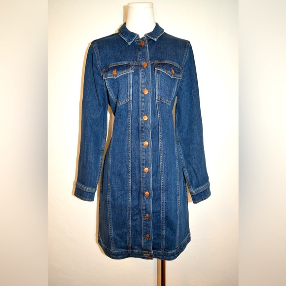 MADEWELL Denim Seamed Button-Front mini Dress long sleeve - Picture 6 of 13